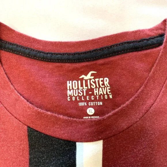 Two Hollister Men T-shirts Striped Beige Burgundy Size XL Short Sleeves - Picture 11 of 12